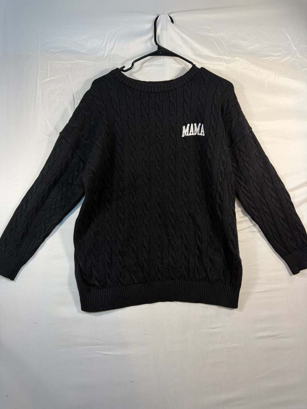 J for Justify Mama Cable Knit Sweater Size L Black Embroidered